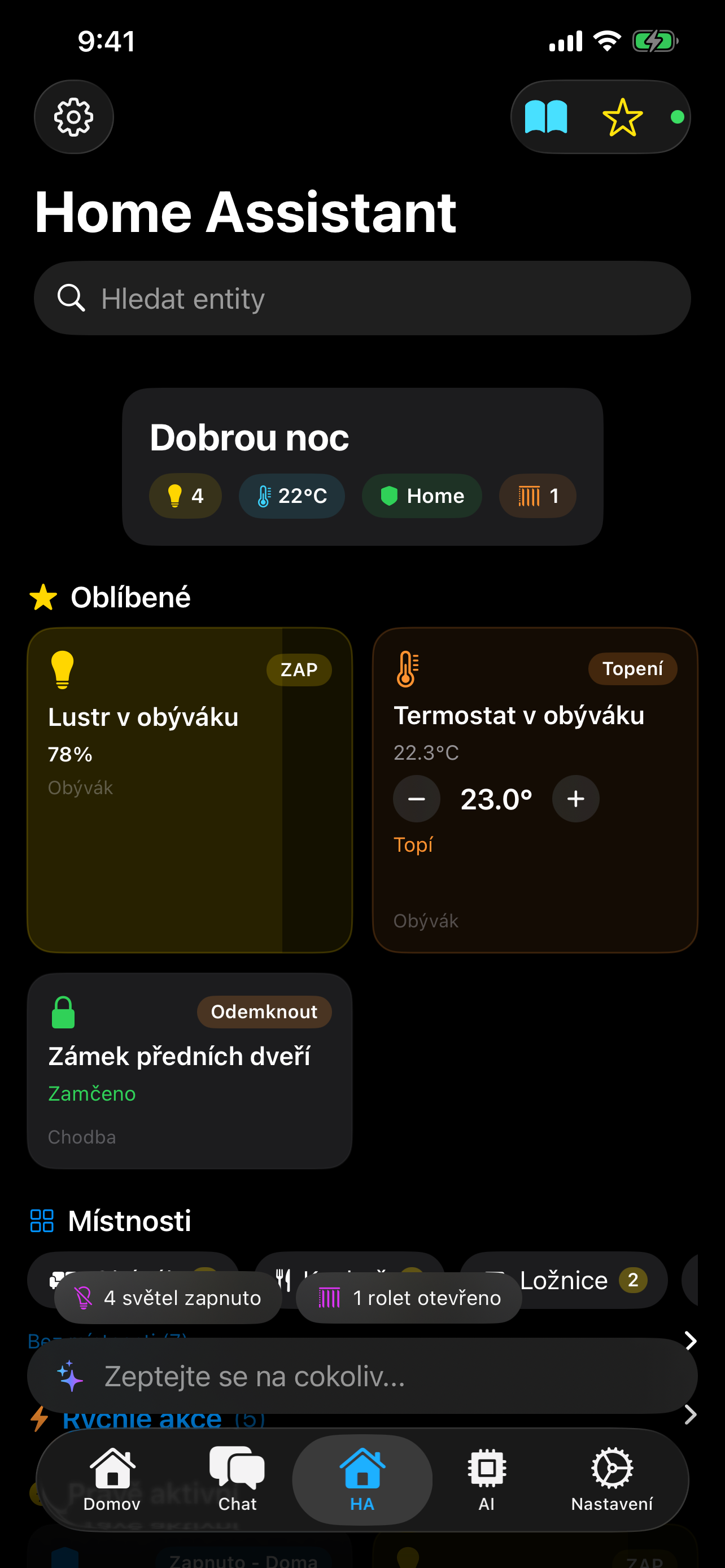 Ovládací panel chytré domácnosti