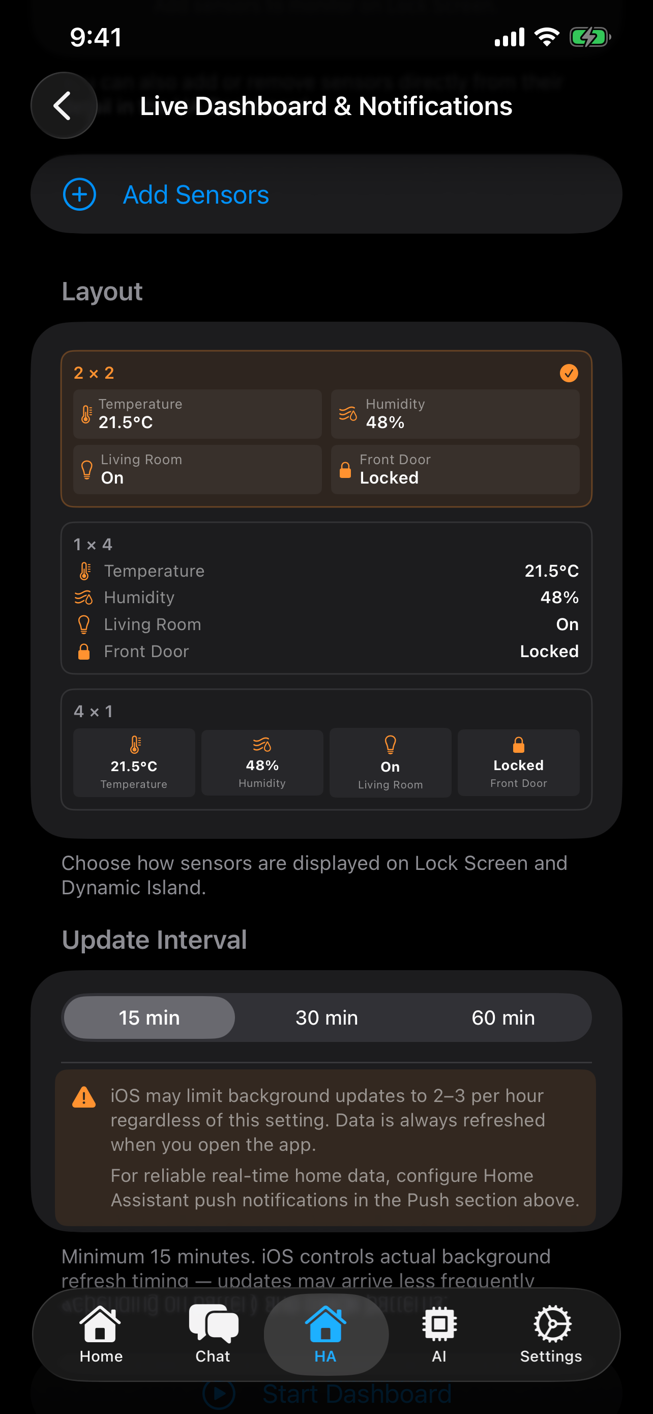 AskWatch Live Activities dashboard