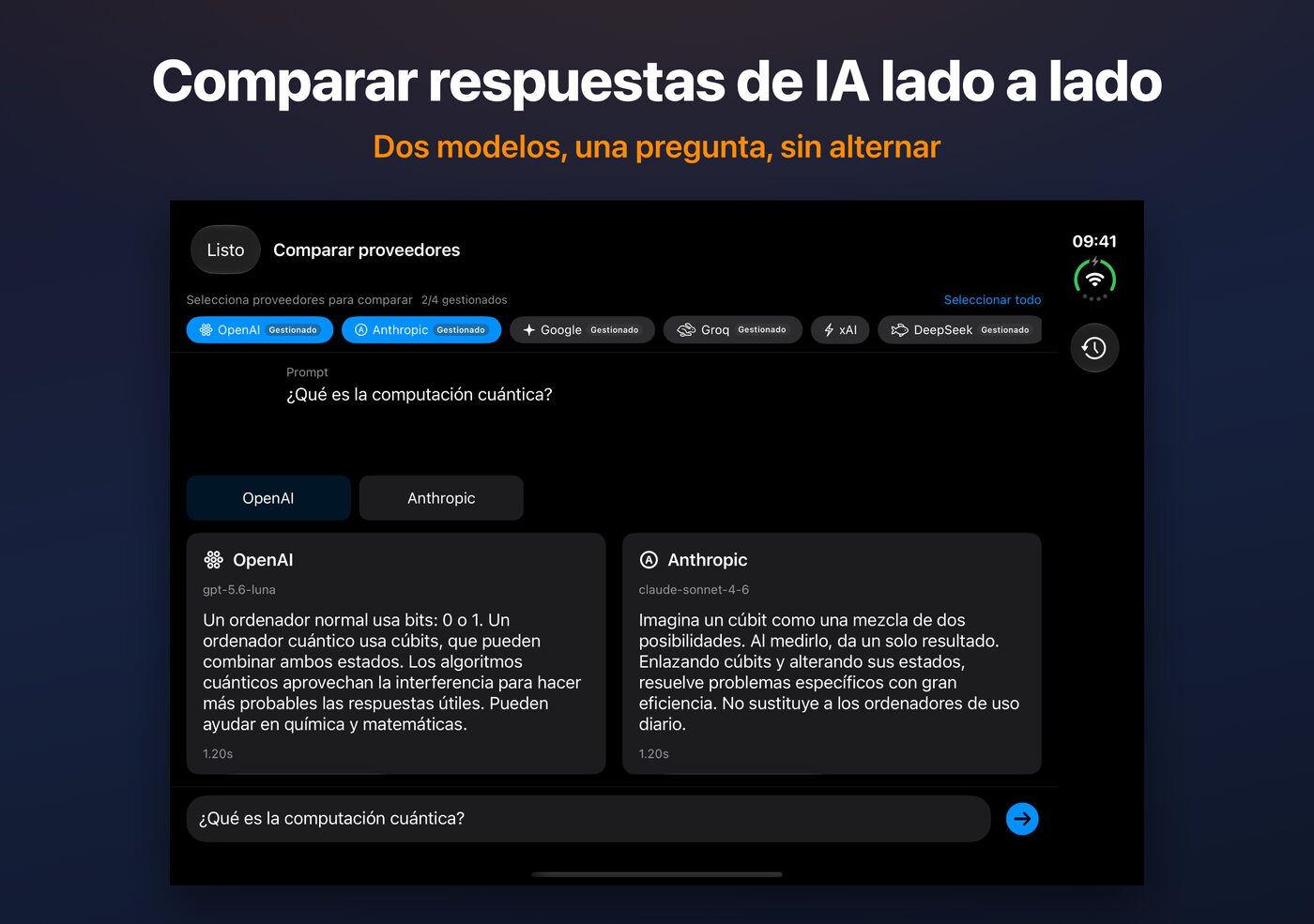 Comparar en AskWatch en el iPhone Duo: dos respuestas de IA a una misma pregunta, lado a lado
