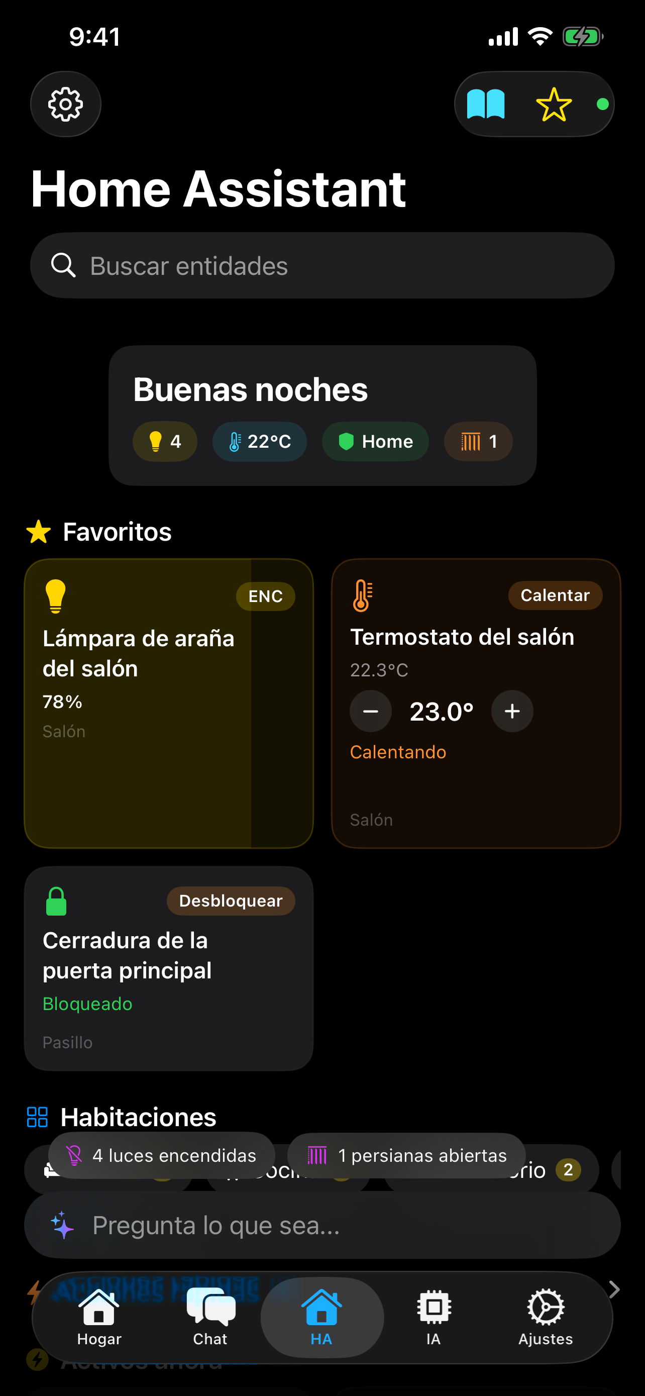 Panel de casa inteligente