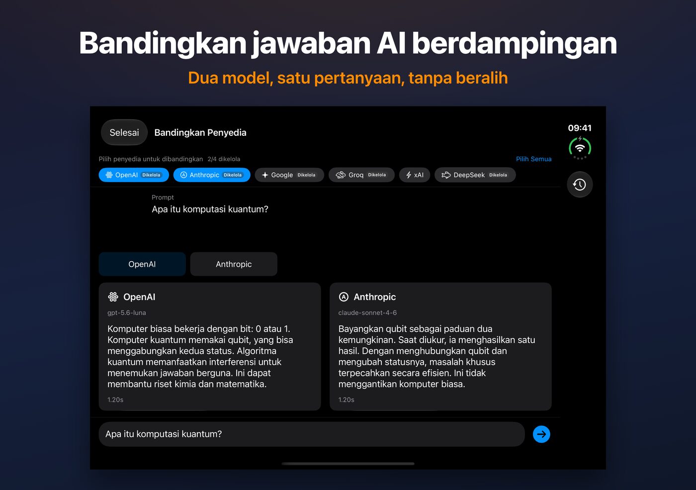 Bandingkan di AskWatch pada iPhone Duo: dua jawaban AI untuk satu pertanyaan, berdampingan