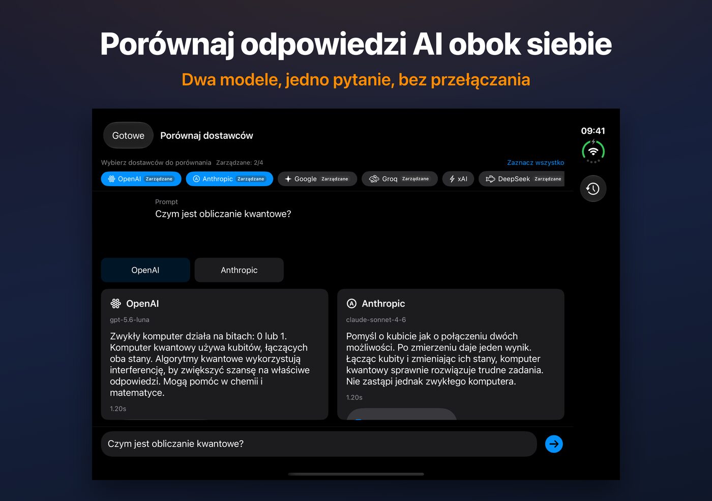 Porównaj w AskWatch na iPhonie Duo: dwie odpowiedzi AI na jedno pytanie, obok siebie