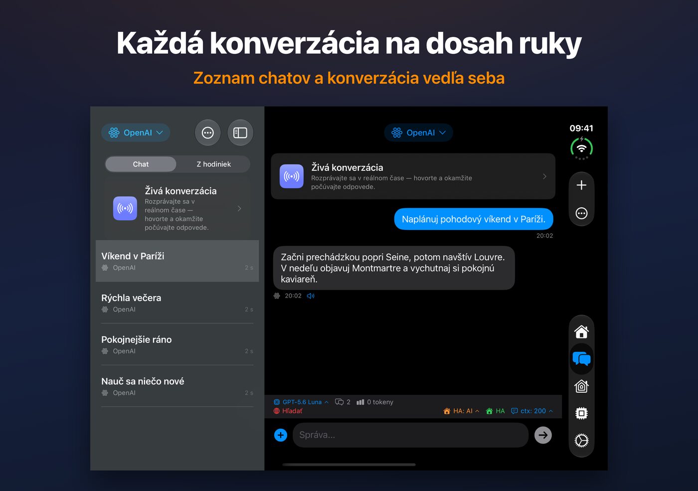 AskWatch na otvorenom iPhone Duo: zoznam chatov a konverzácia vedľa seba