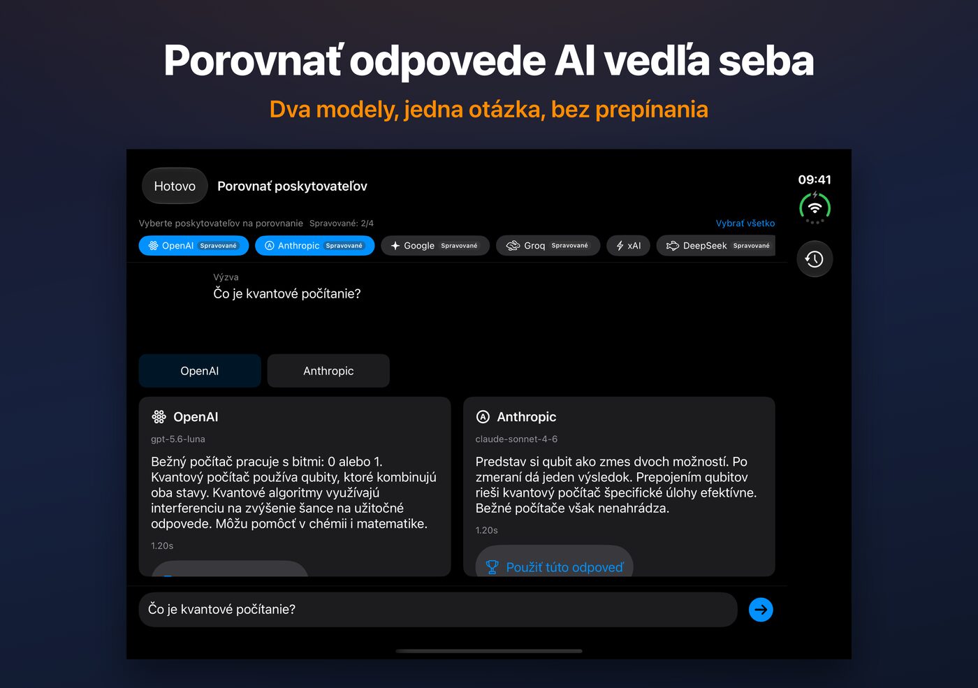 AskWatch Porovnať na iPhone Duo: dve AI odpovede na jednu otázku, vedľa seba