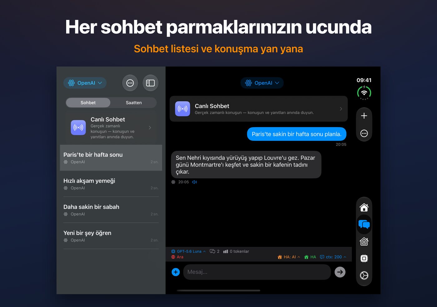 Açık iPhone Duo'da AskWatch: sohbet listesi ve görüşme yan yana