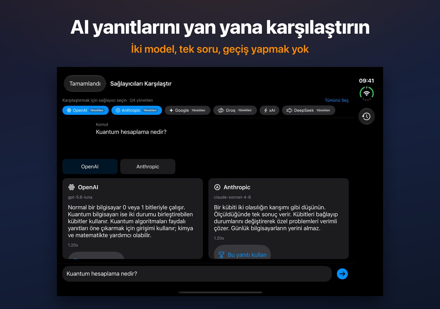 iPhone Duo'da AskWatch Karşılaştır: tek soruya iki AI yanıtı, yan yana